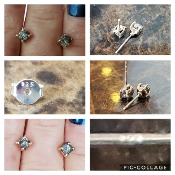 Genuine, Natural Diamond Rough Earrings - Picture 4 of 4